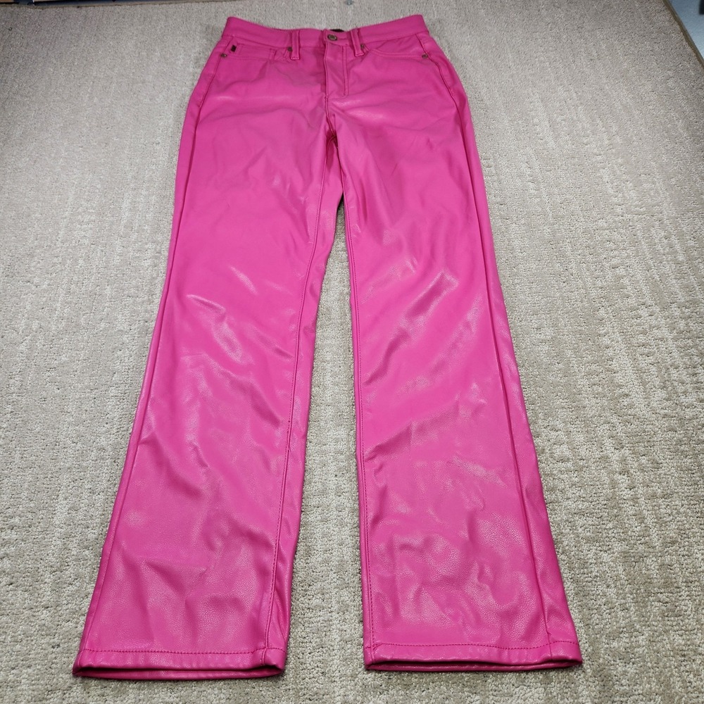 Judy Blue Pants Women 1 25 Hot Pink Faux Leather Tummy Control Straight Leg